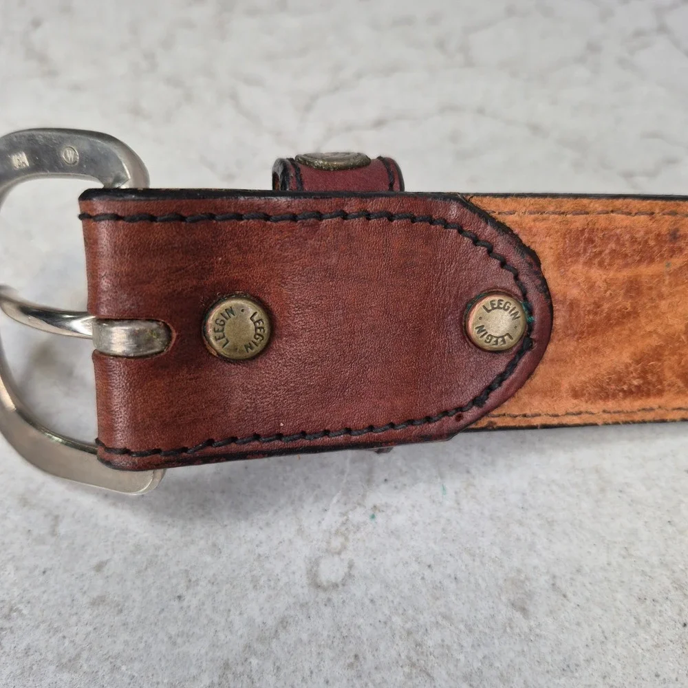 Silver Creek Belt Tooled Leather Eagle Tip 36 Brown Mens